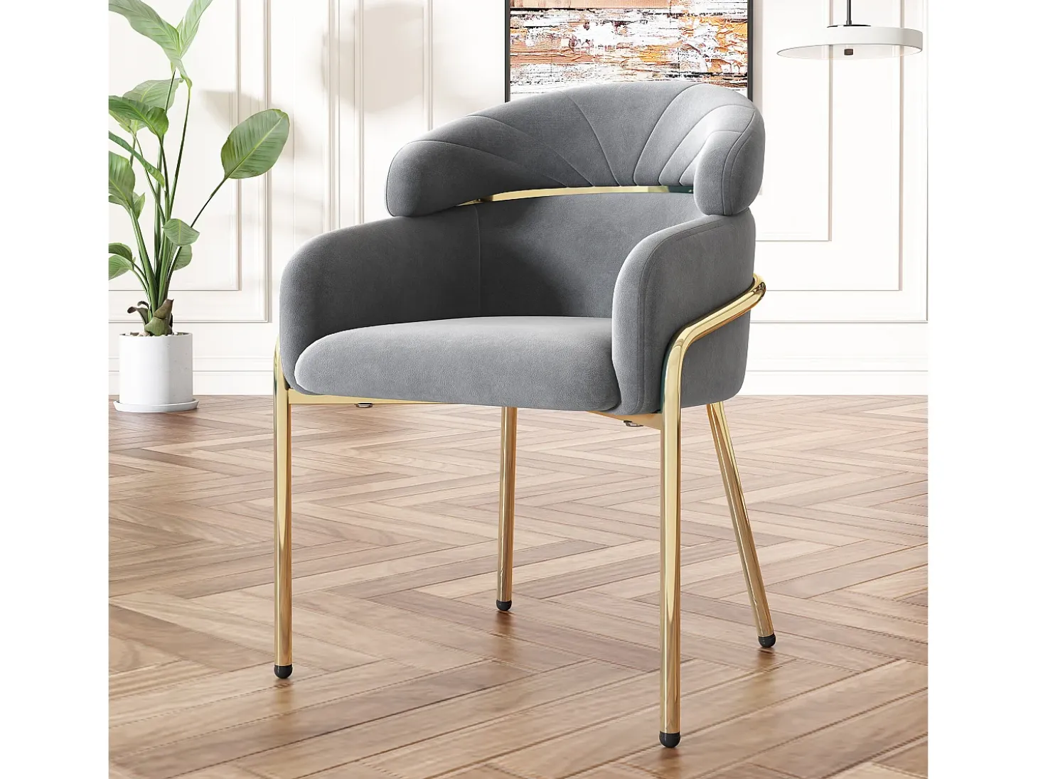 Juego de 4 sillas de terciopelo - 79 x 45 x 53 cm - para salón y dormitorio - cuatro patas de metal - gris