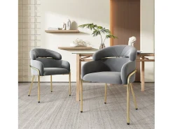 Juego de 4 sillas de terciopelo - 79 x 45 x 53 cm - para salón y dormitorio - cuatro patas de metal - gris