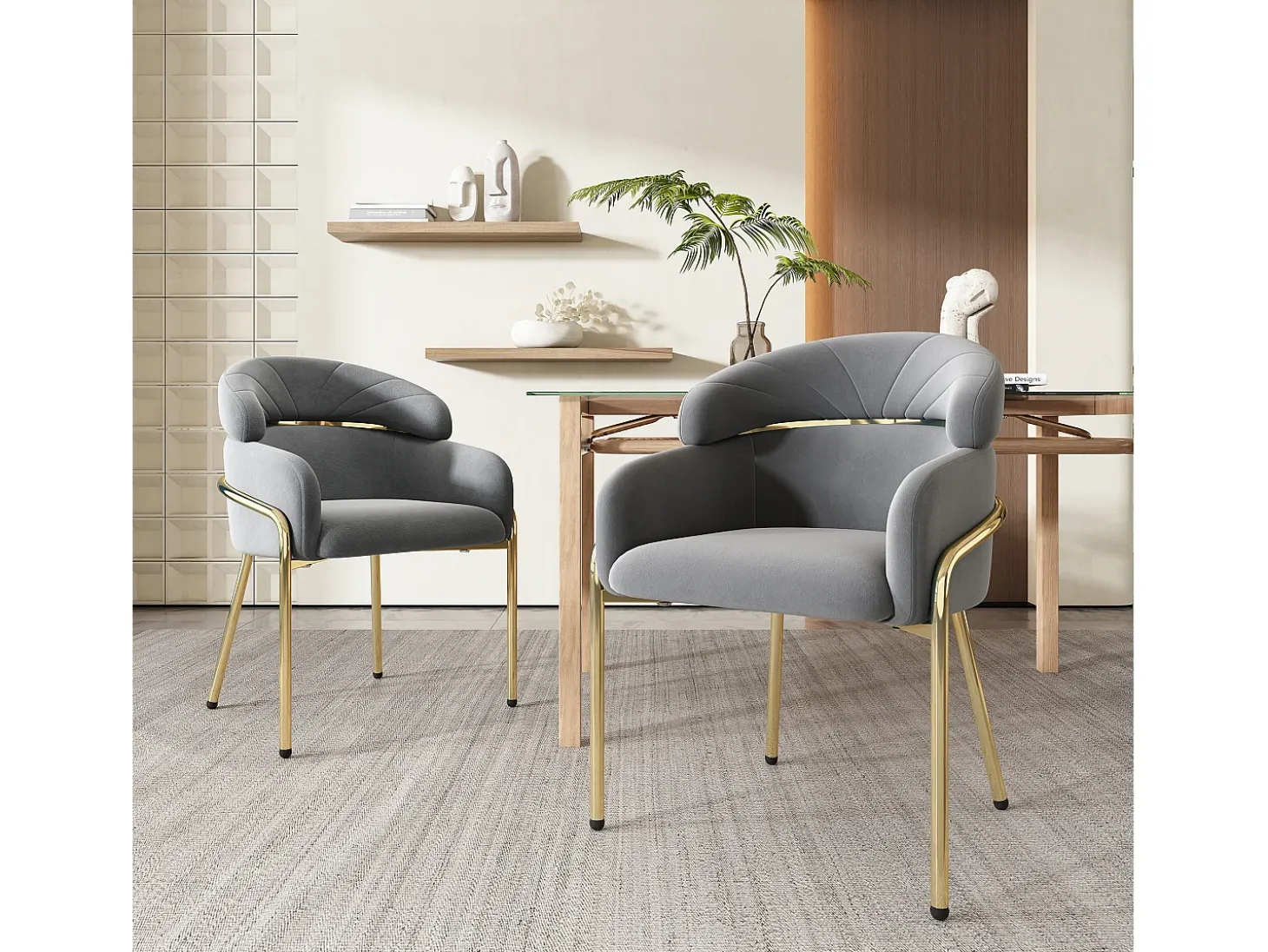Juego de 4 sillas de terciopelo - 79 x 45 x 53 cm - para salón y dormitorio - cuatro patas de metal - gris