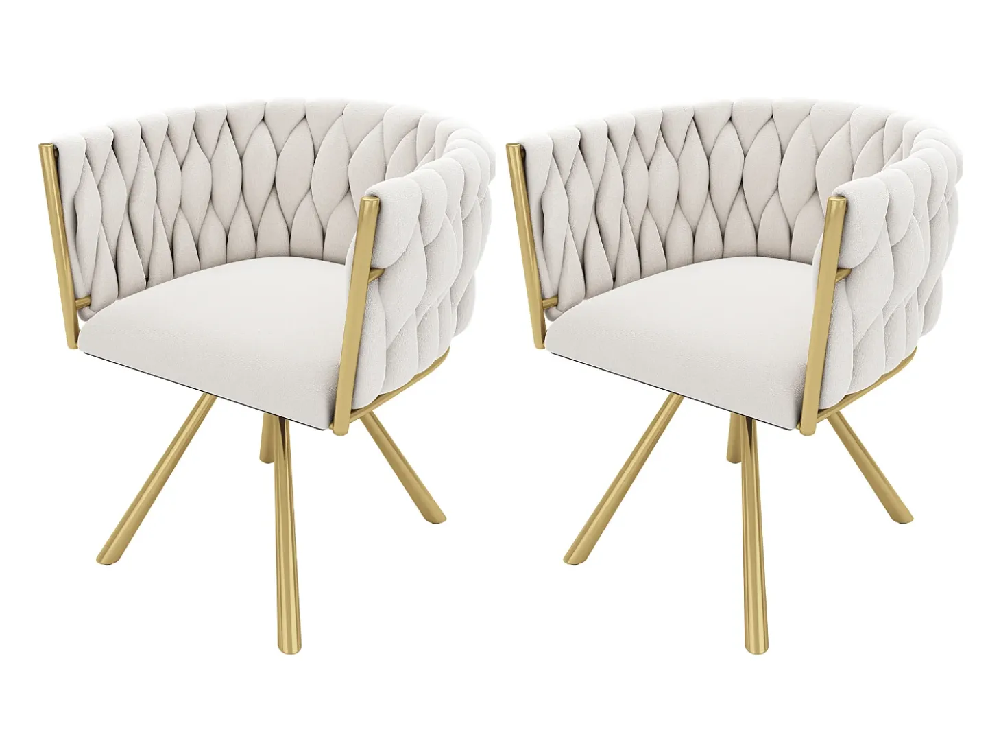 Juego de 4 sillas de terciopelo con base de metal, beige y dorado