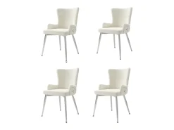 Juego de 4 sillas de terciopelo de lujo - 85 x 47 x 49 cm - con cuatro patas de metal plateado - beige