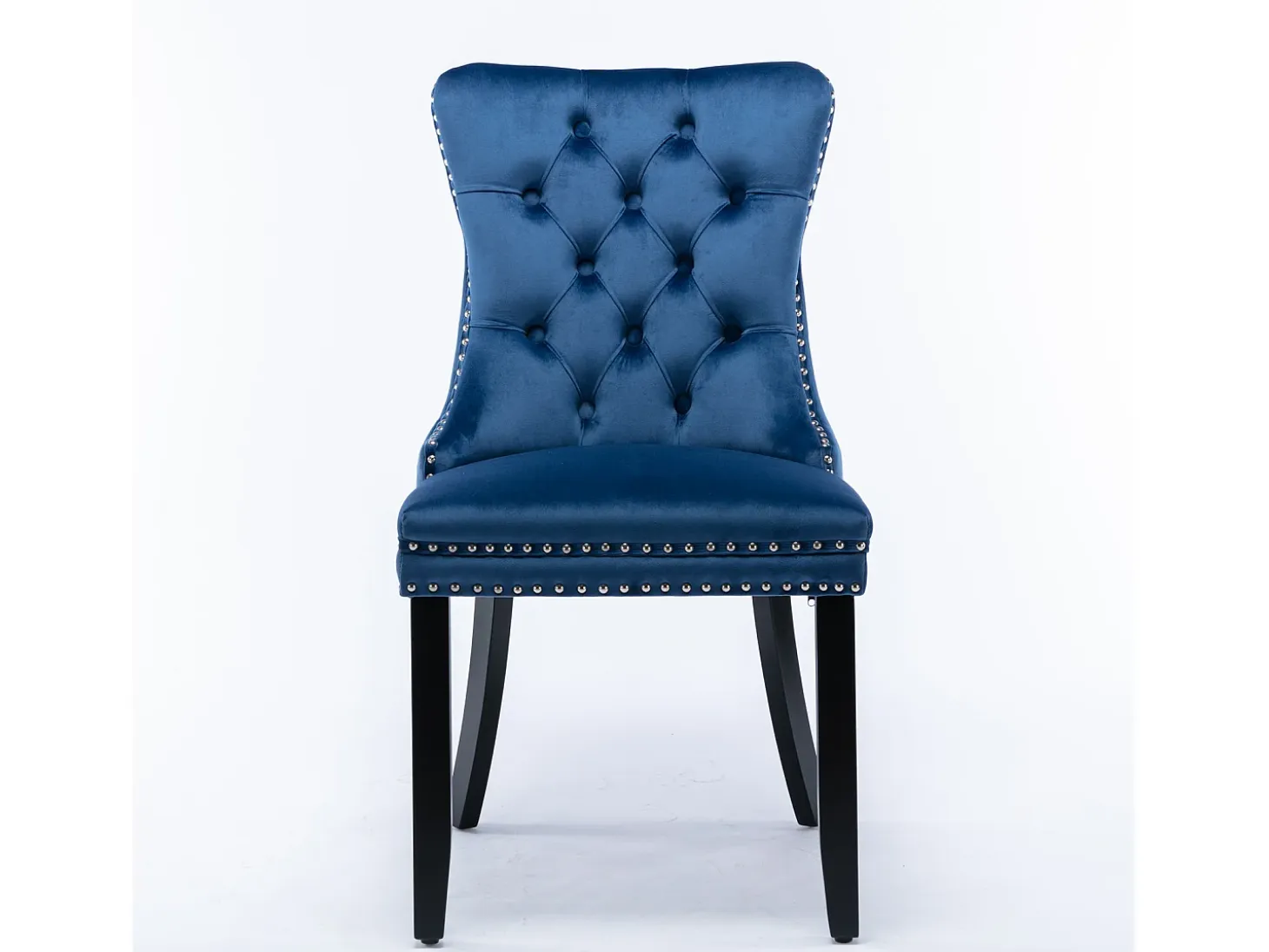 Juego de 2 sillas de terciopelo - Patas de madera y clavos decorativos - Azul