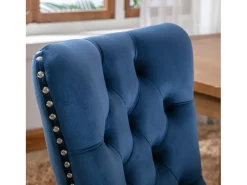Juego de 2 sillas de terciopelo - Patas de madera y clavos decorativos - Azul