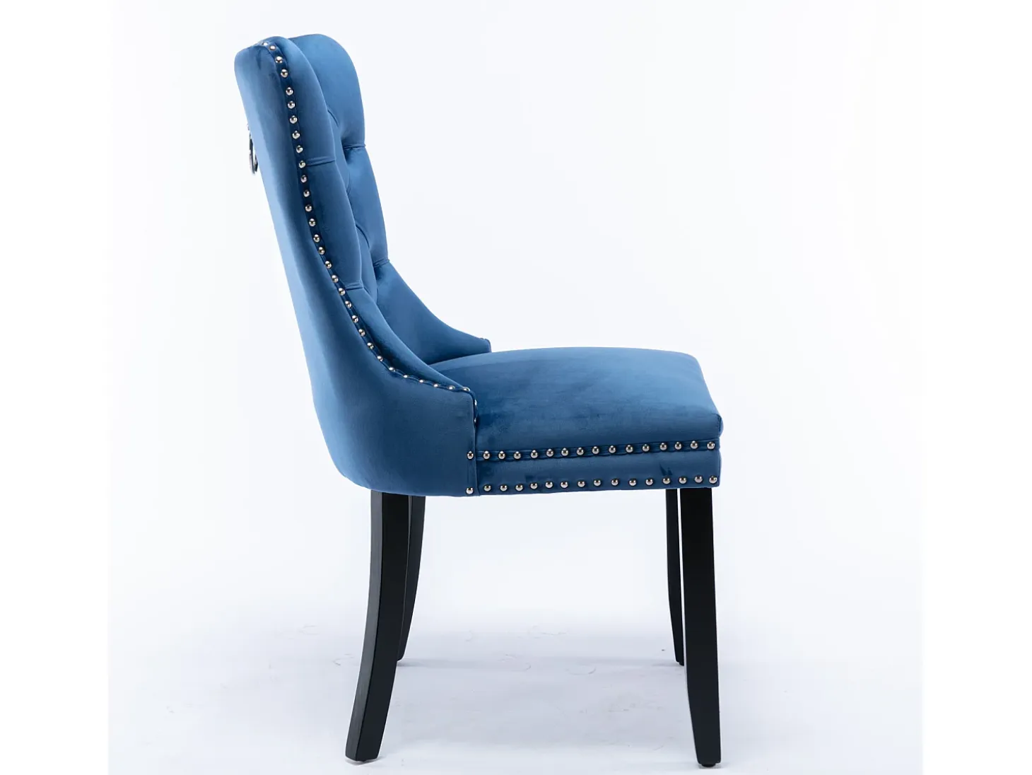 Juego de 2 sillas de terciopelo - Patas de madera y clavos decorativos - Azul