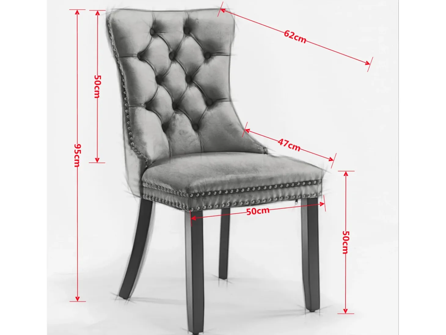Juego de 2 sillas de terciopelo - Patas de madera y clavos decorativos - Azul