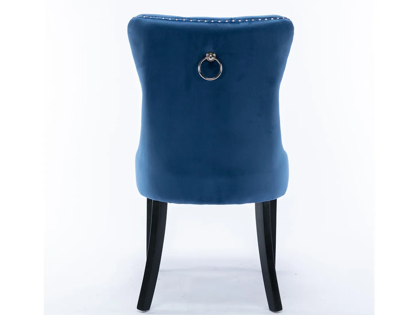 Juego de 2 sillas de terciopelo - Patas de madera y clavos decorativos - Azul