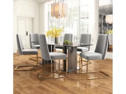 Juego de 4 sillas de terciopelo de lujo para sala de estar - 64,14 x 63,5 x 47,63 cm - Respaldo de diamante - Patas de metal dorado - Gris
