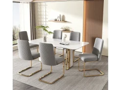 Juego de 4 sillas de terciopelo de lujo para sala de estar - 64,14 x 63,5 x 47,63 cm - Respaldo de diamante - Patas de metal dorado - Gris