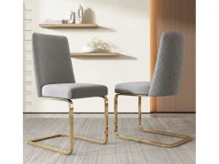 Juego de 4 sillas de terciopelo de lujo para sala de estar - 64,14 x 63,5 x 47,63 cm - Respaldo de diamante - Patas de metal dorado - Gris