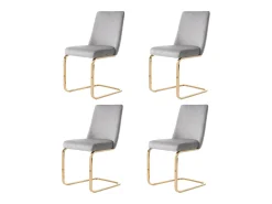 Juego de 4 sillas de terciopelo de lujo para sala de estar - 64,14 x 63,5 x 47,63 cm - Respaldo de diamante - Patas de metal dorado - Gris