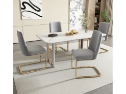 Juego de 4 sillas de terciopelo de lujo para sala de estar - 64,14 x 63,5 x 47,63 cm - Respaldo de diamante - Patas de metal dorado - Gris