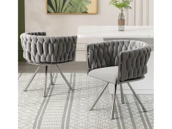 Juego de 4 sillas de terciopelo, con base de metal, gris y plateado