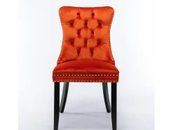 Juego de 2 sillas de terciopelo - Patas de madera y clavos decorativos - Color naranja