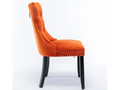 Juego de 2 sillas de terciopelo - Patas de madera y clavos decorativos - Color naranja