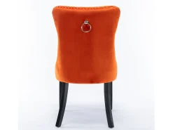 Juego de 2 sillas de terciopelo - Patas de madera y clavos decorativos - Color naranja