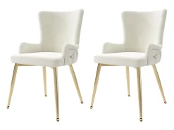 Juego de 2 sillas de terciopelo de lujo - 62,23 x 58,42 x 55,88 cm - con cuatro patas de metal dorado - beige