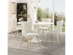 Juego de 2 sillas de terciopelo de lujo - 62,23 x 58,42 x 55,88 cm - con cuatro patas de metal dorado - beige