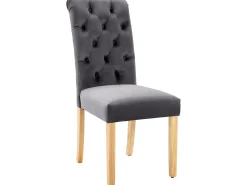 Juego de 4 sillas de terciopelo con patas de roble - Gris