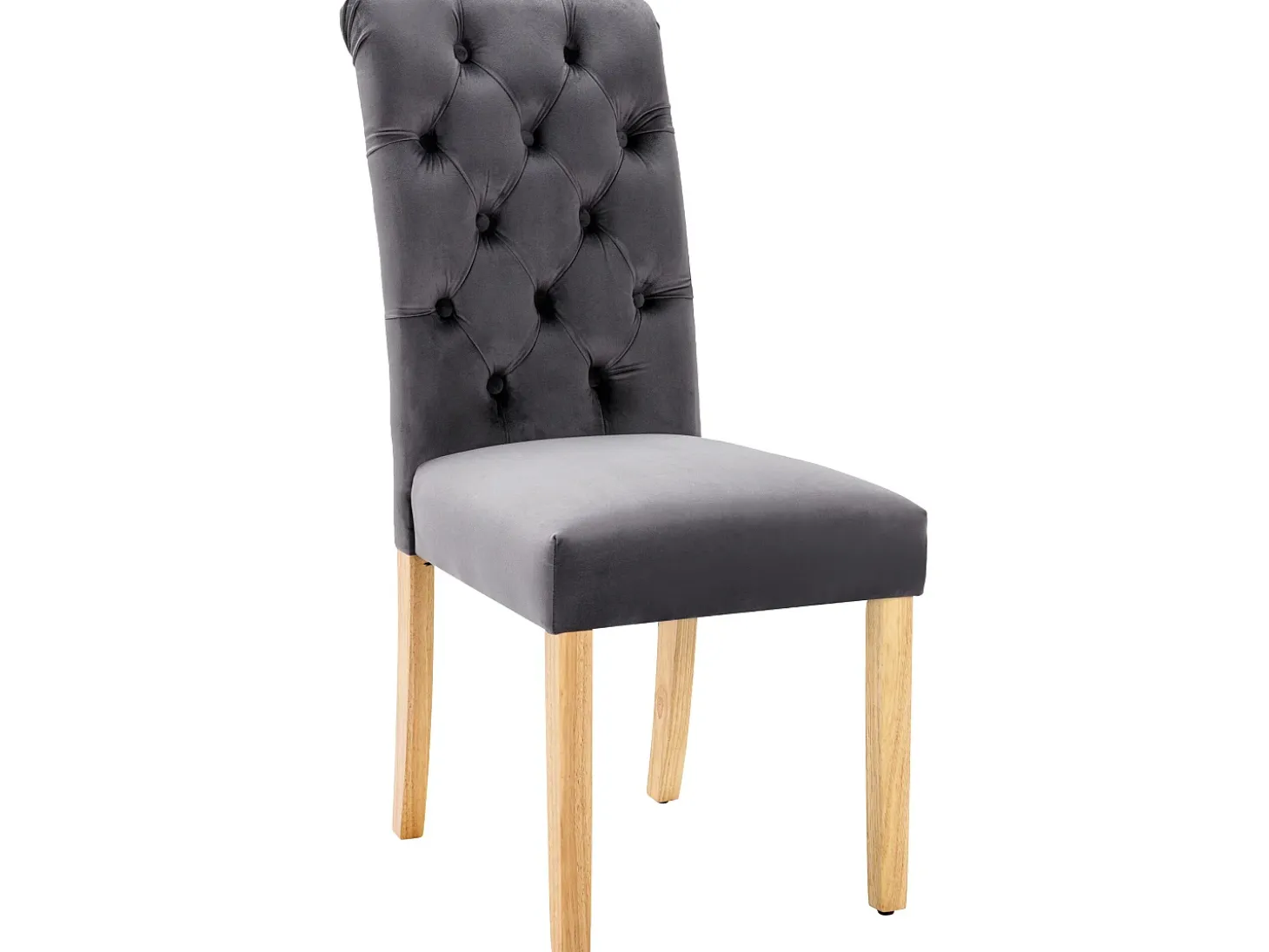 Juego de 4 sillas de terciopelo con patas de roble - Gris