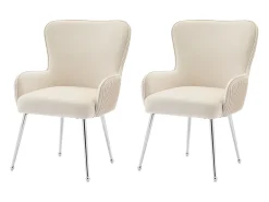 Juego de 2 sillas de terciopelo - 83 x 53 x 57 cm - cuatro patas de metal plateado - con reposabrazos y pies ajustables - beige