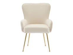 Juego de 4 sillas de terciopelo con patas y reposabrazos de metal dorado – beige y dorado