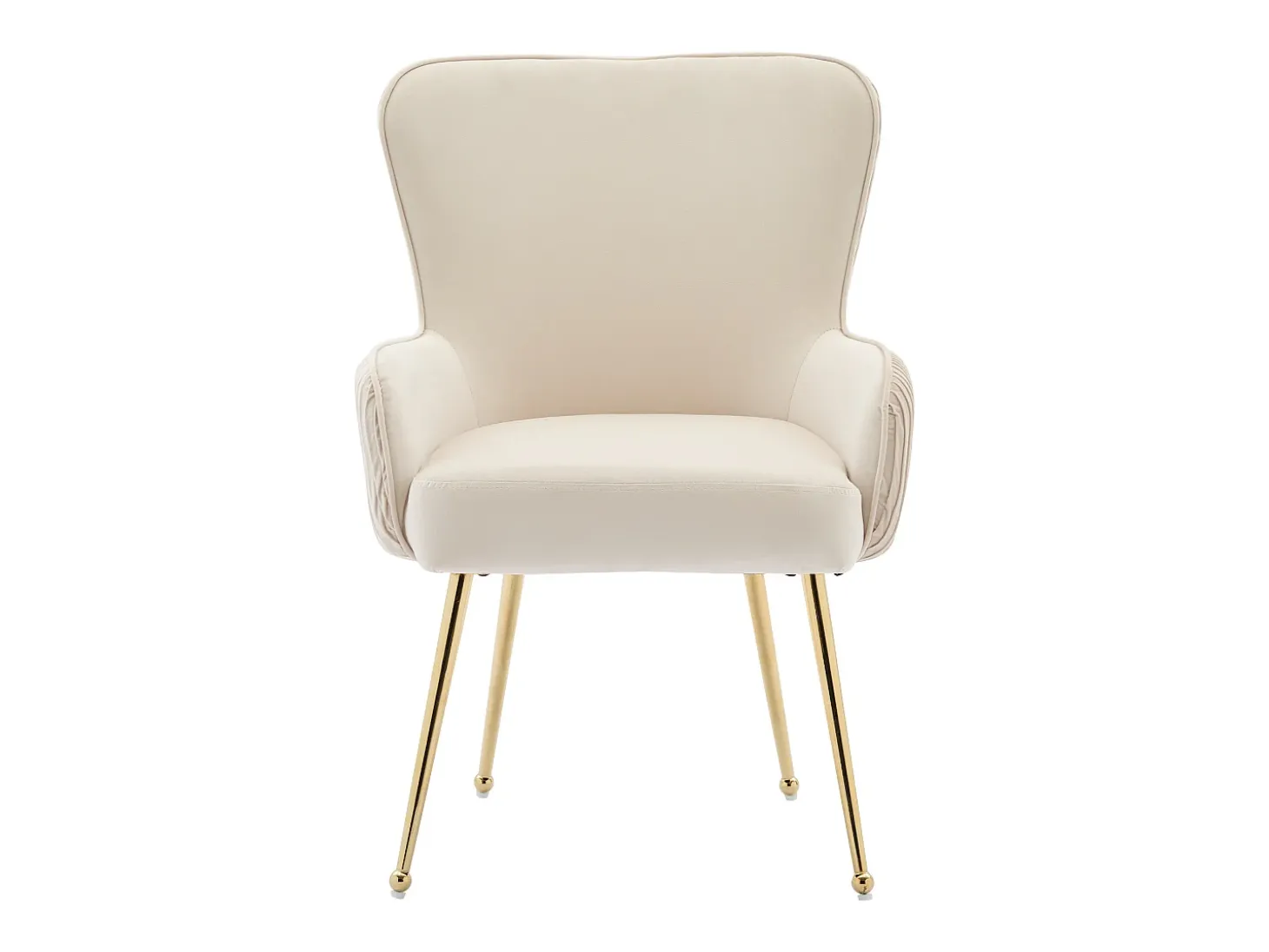 Juego de 4 sillas de terciopelo con patas y reposabrazos de metal dorado – beige y dorado