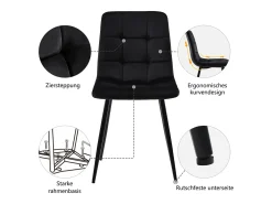 Juego de 4 sillas de terciopelo - estructura de metal - diseño ergonómico - patas de metal - color negro