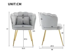 Juego de 2 sillas de terciopelo con soporte lumbar - Patas de metal dorado - Gris