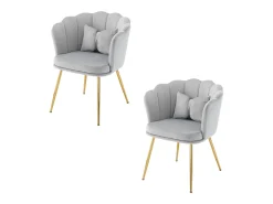 Juego de 2 sillas de terciopelo con soporte lumbar - Patas de metal dorado - Gris