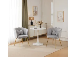 Juego de 2 sillas de terciopelo con soporte lumbar - Patas de metal dorado - Gris