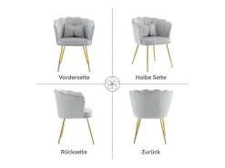 Juego de 2 sillas de terciopelo con soporte lumbar - Patas de metal dorado - Gris