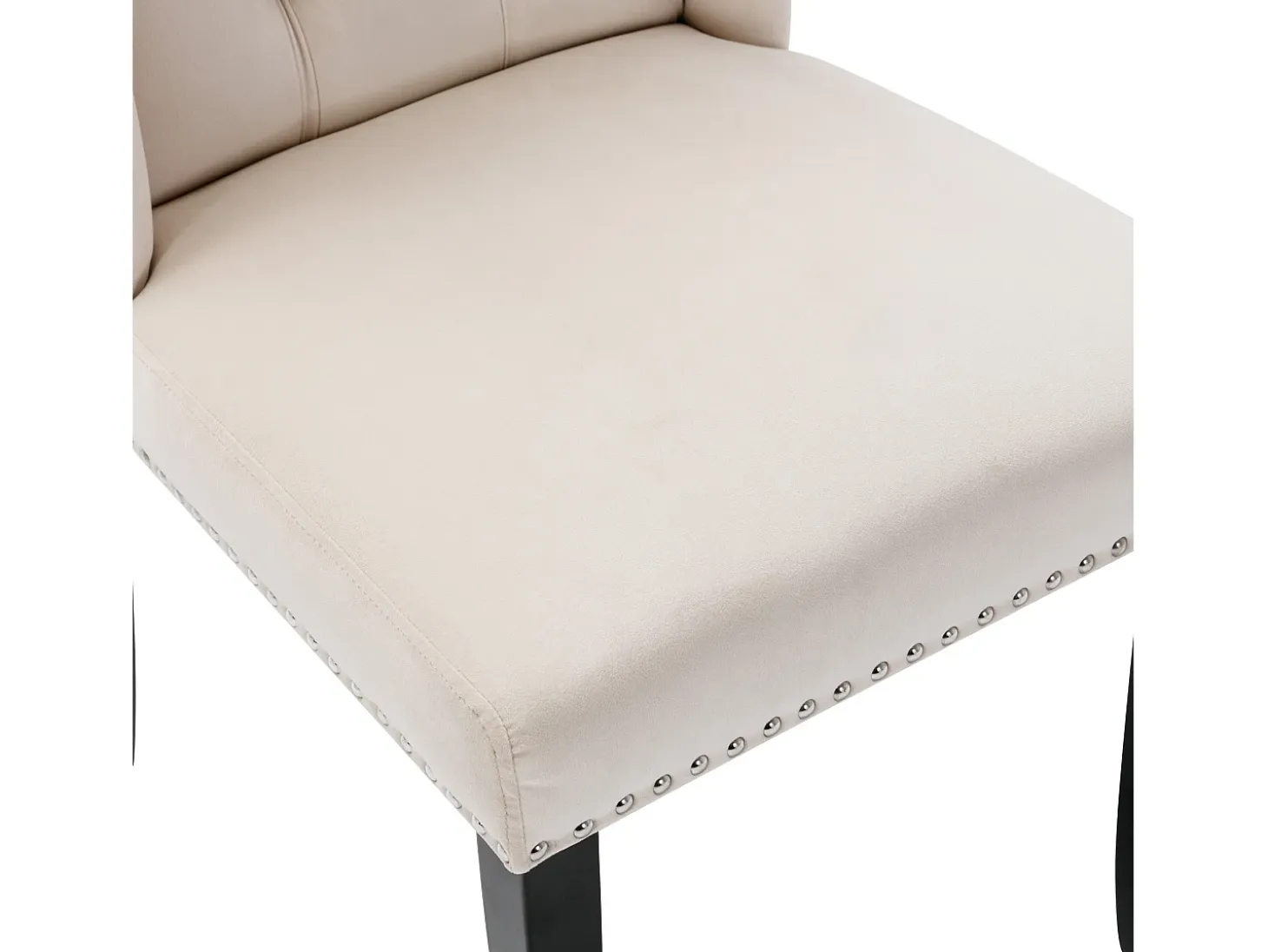 Juego de 6 sillas de terciopelo con patas de roble – beige
