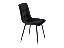 Juego de 4 sillas de terciopelo negro con patas de metal negro.