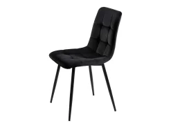 Juego de 4 sillas de terciopelo negro con patas de metal negro.