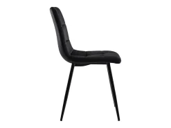 Juego de 4 sillas de terciopelo negro con patas de metal negro.