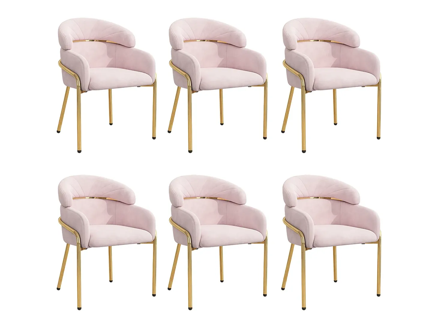 Juego de 6 sillas de terciopelo rosa - Patas de metal - Para salón, dormitorio, comedor