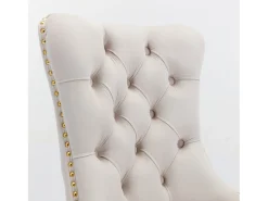 Juego de 2 sillas de terciopelo con patas de metal dorado - Ribete con tachuelas - Beige
