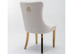 Juego de 2 sillas de terciopelo con patas de metal dorado - Ribete con tachuelas - Beige