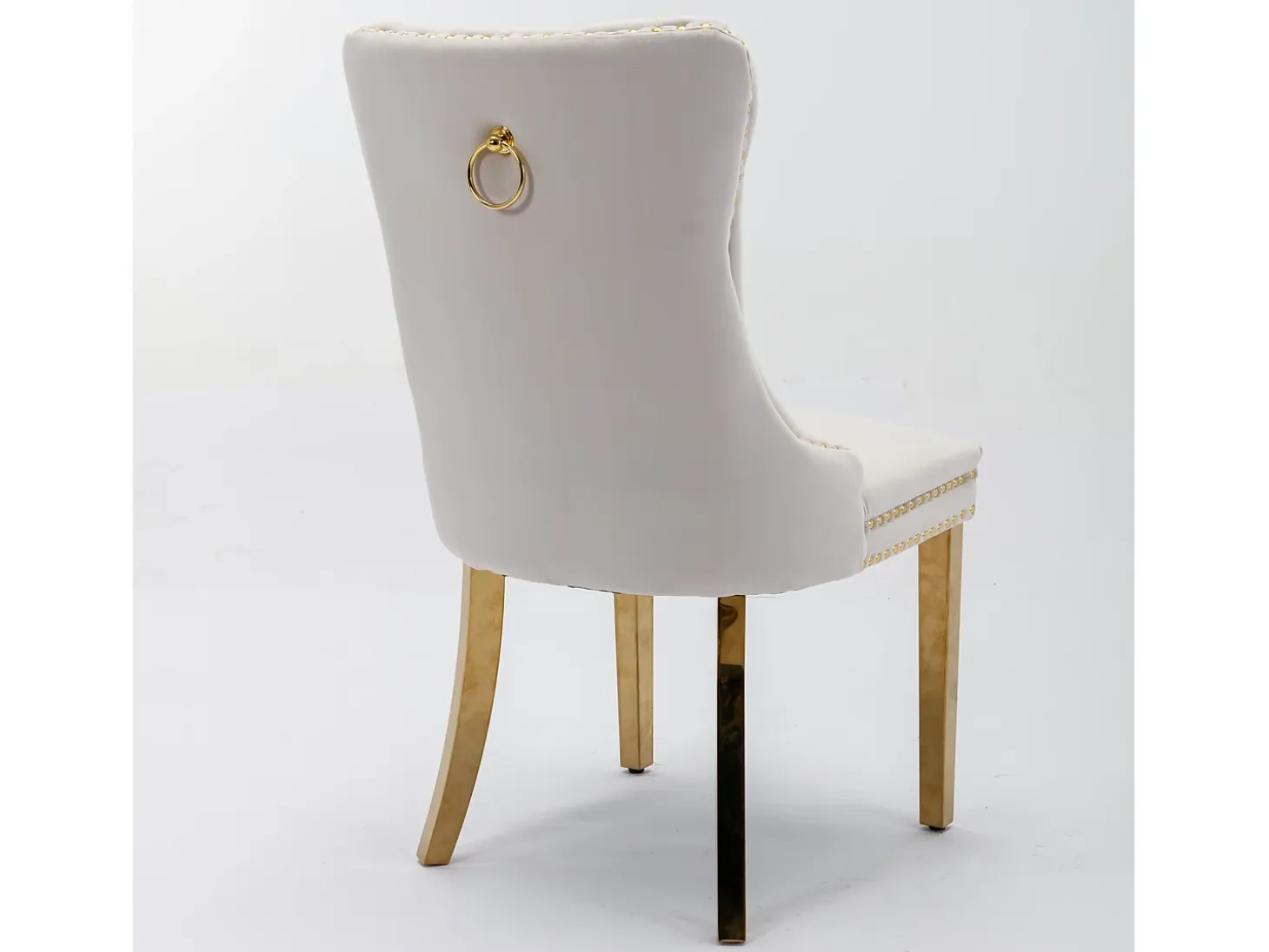 Juego de 2 sillas de terciopelo con patas de metal dorado - Ribete con tachuelas - Beige