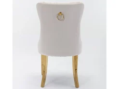 Juego de 2 sillas de terciopelo con patas de metal dorado - Ribete con tachuelas - Beige
