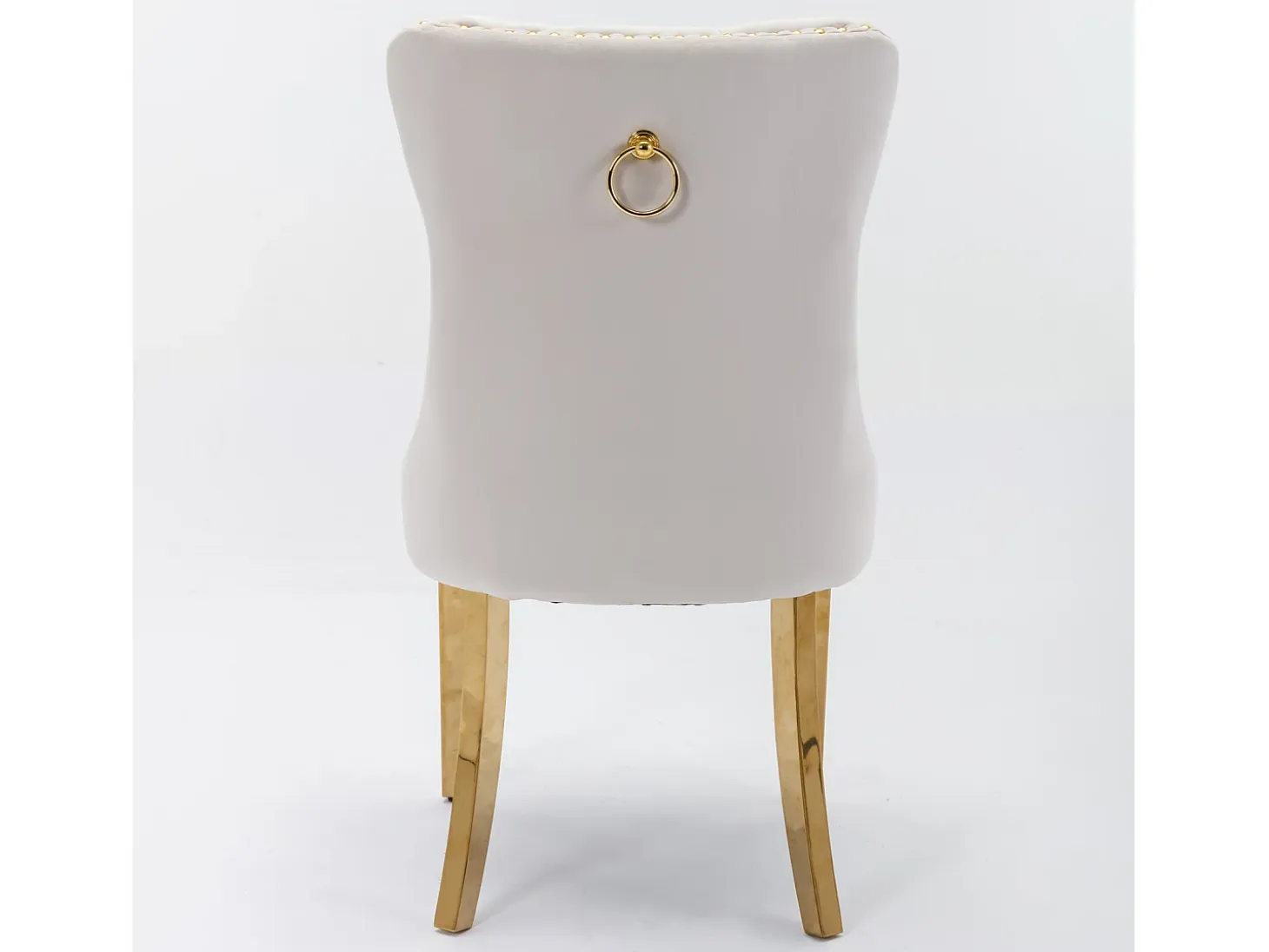 Juego de 2 sillas de terciopelo con patas de metal dorado - Ribete con tachuelas - Beige