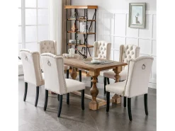 Juego de 2 sillas de terciopelo con patas de roble – beige