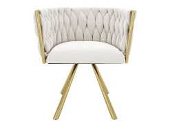 Juego de 6 sillas de terciopelo, base de metal, respaldo ergonómico giratorio, beige y dorado