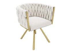 Juego de 6 sillas de terciopelo, base de metal, respaldo ergonómico giratorio, beige y dorado