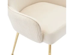 Juego de 6 sillas de terciopelo beige - Patas de metal dorado - Patas ajustables