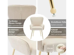 Juego de 6 sillas de terciopelo beige - Patas de metal dorado - Patas ajustables