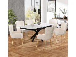 Juego de 6 sillas de terciopelo beige - Patas de metal dorado - Patas ajustables