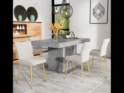 Juego de 6 sillas de terciopelo - 85 x 58 x 47 cm - Sillón de lujo - Cuatro patas de metal dorado - Beige
