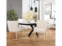 Juego de 4 sillas de terciopelo beige - Patas de metal dorado - Patas ajustables