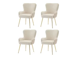Juego de 4 sillas de terciopelo beige - Patas de metal dorado - Patas ajustables